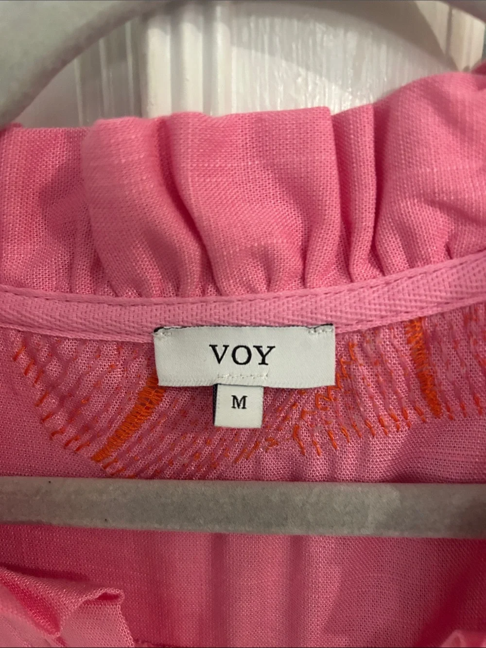 VOY Pink Floral Embroidered Ruffle V-Neck Top - Picture 3 of 3